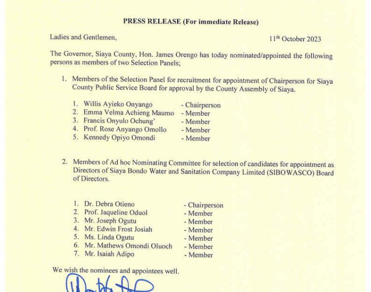 Members of the Selection Panel / Ad hoc Nominating Committee