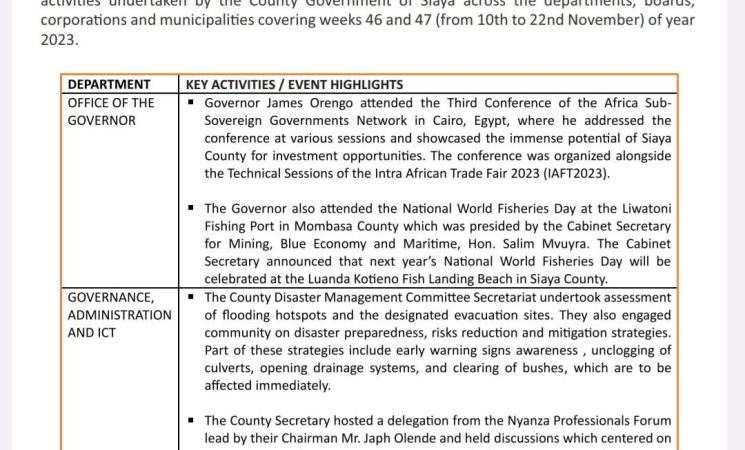 2nd Edition of the Siaya County Government's Weekly Bulletin
