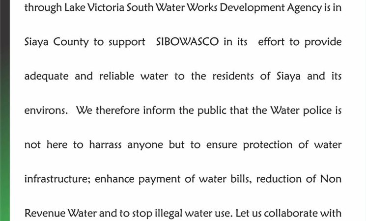 Public Announcement: SIBOWASCO