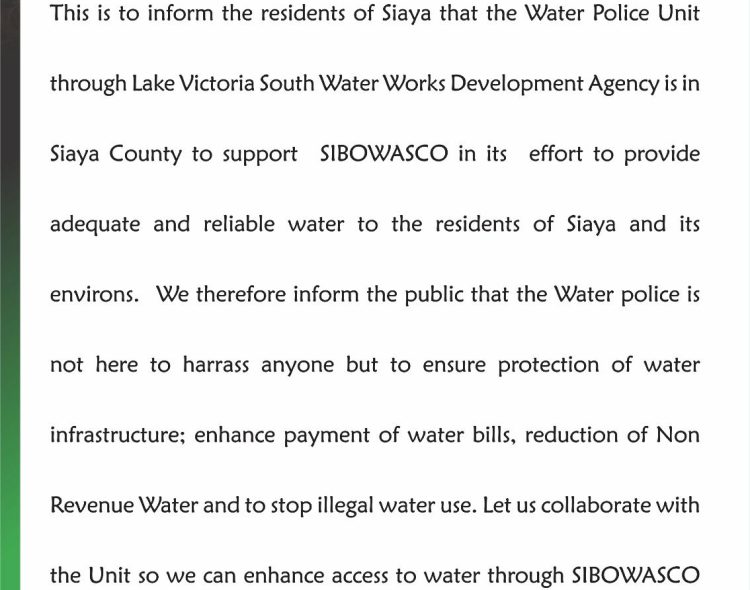 Public Announcement: SIBOWASCO