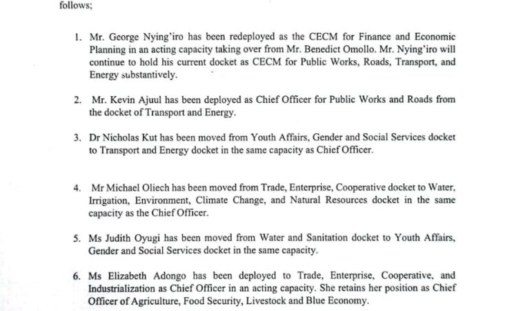 Changes in the County Executive Affecting County Executive Committee Members and Chief Officers
