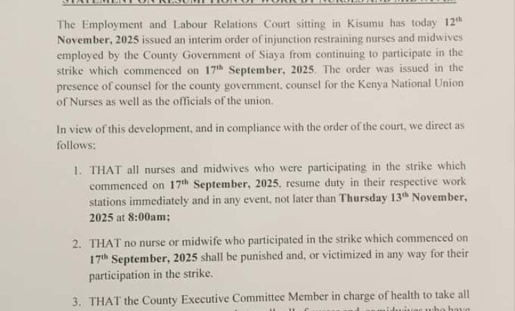 STATEMENT ON RESUMPTION OF WORK BY NURSES AND MIDWIVES