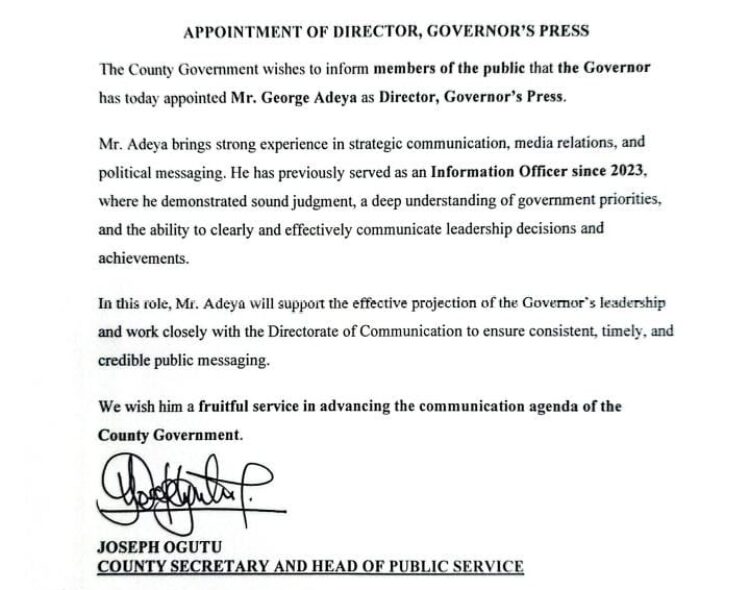 NEW APPOINTMENT - DIRECTOR GOVERNOR'S PRESS