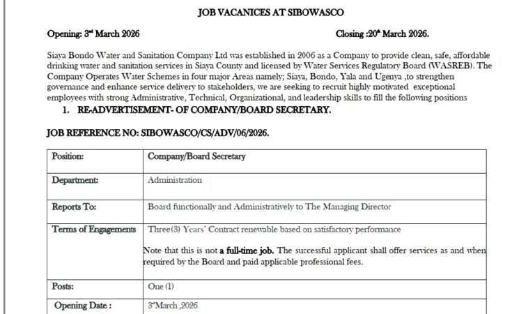 Job Vacancies at SIBOWASCO