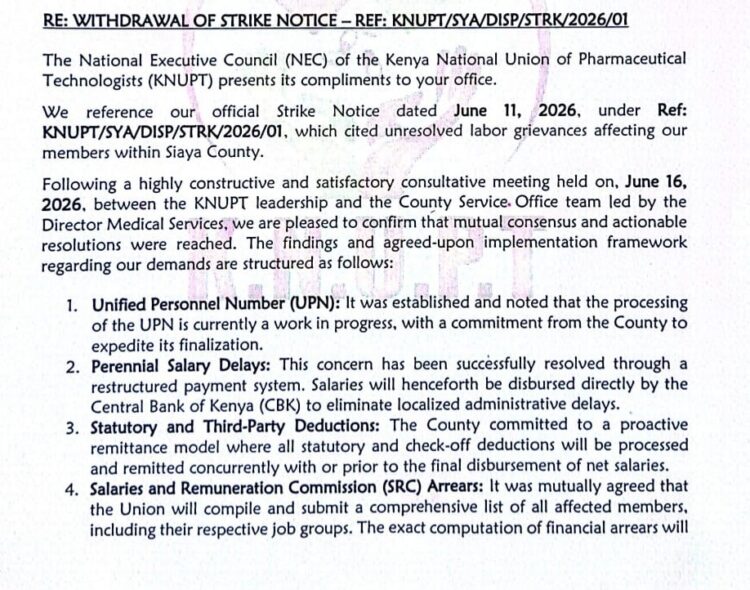 WITHDRWAL OF SRIKE NOTICE BY PHARMACEUTICAL TECHNOLOGISTS