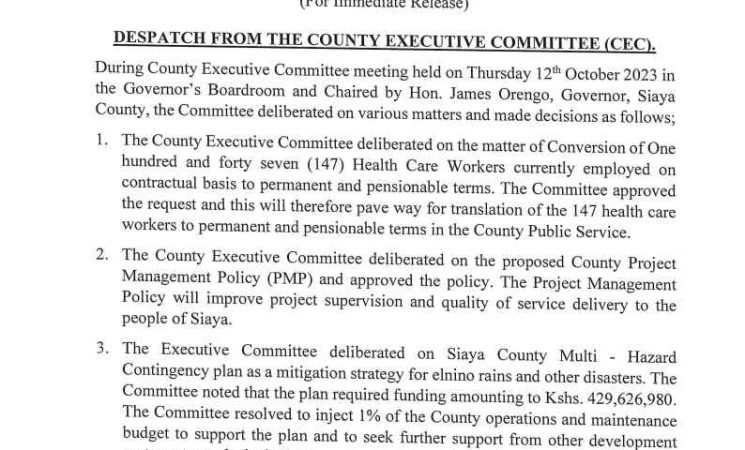 Despatch From The County Executive Committee Dated 12th October 2023