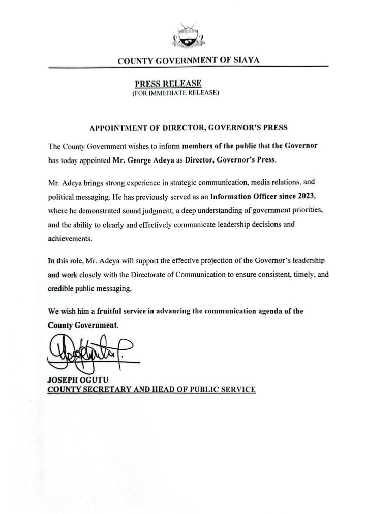 NEW APPOINTMENT – DIRECTOR GOVERNOR’S PRESS